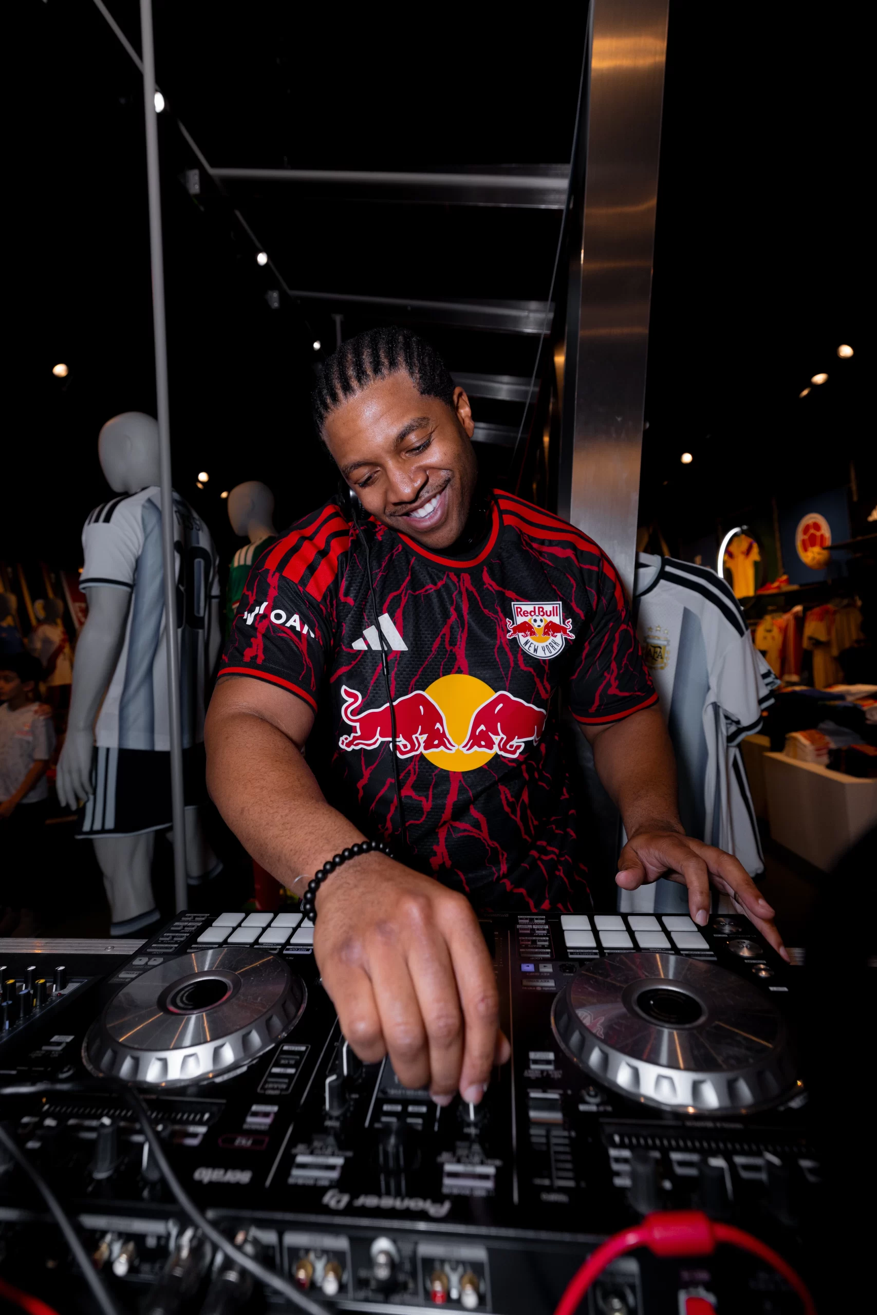 MLS New York Red Bulls adidas American Dream store activation - Kit-forward presentation in the Red Bull New York 26/27 home jersey