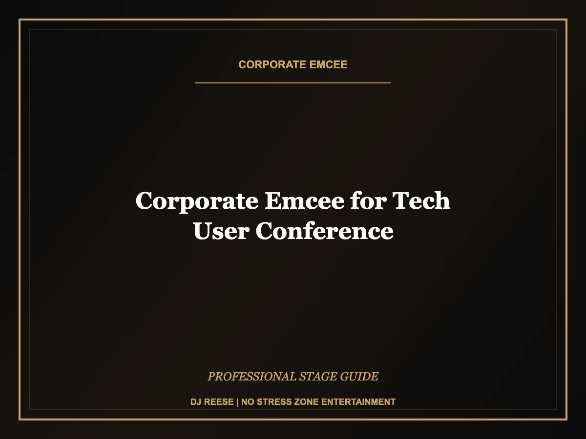 corporate emcee for tech user conference professional stage execution