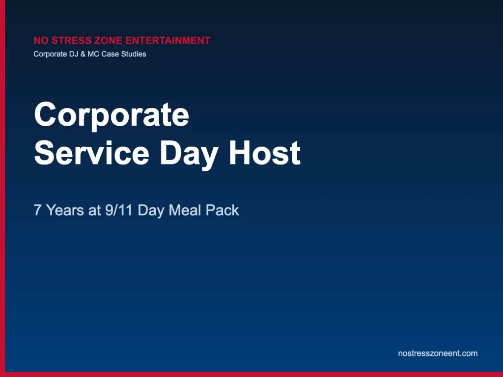 corporate service day host — corporate DJ case studies featured image, No Stress Zone Entertainment