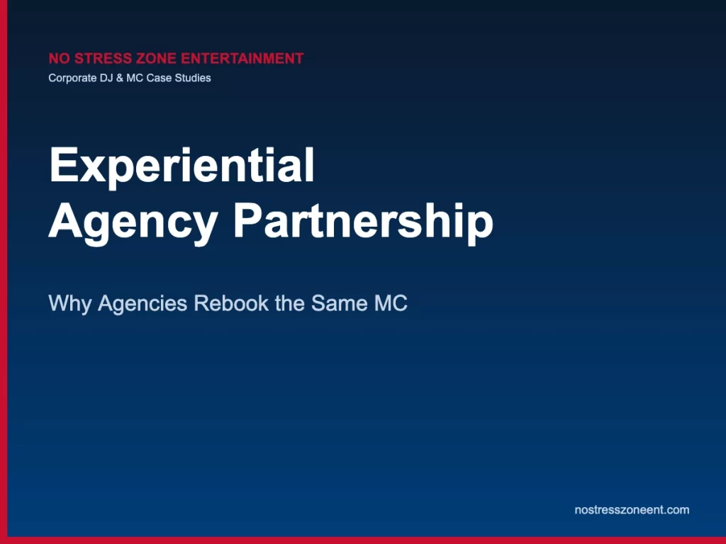 experiential agency partnership — corporate DJ case studies featured image, No Stress Zone Entertainment