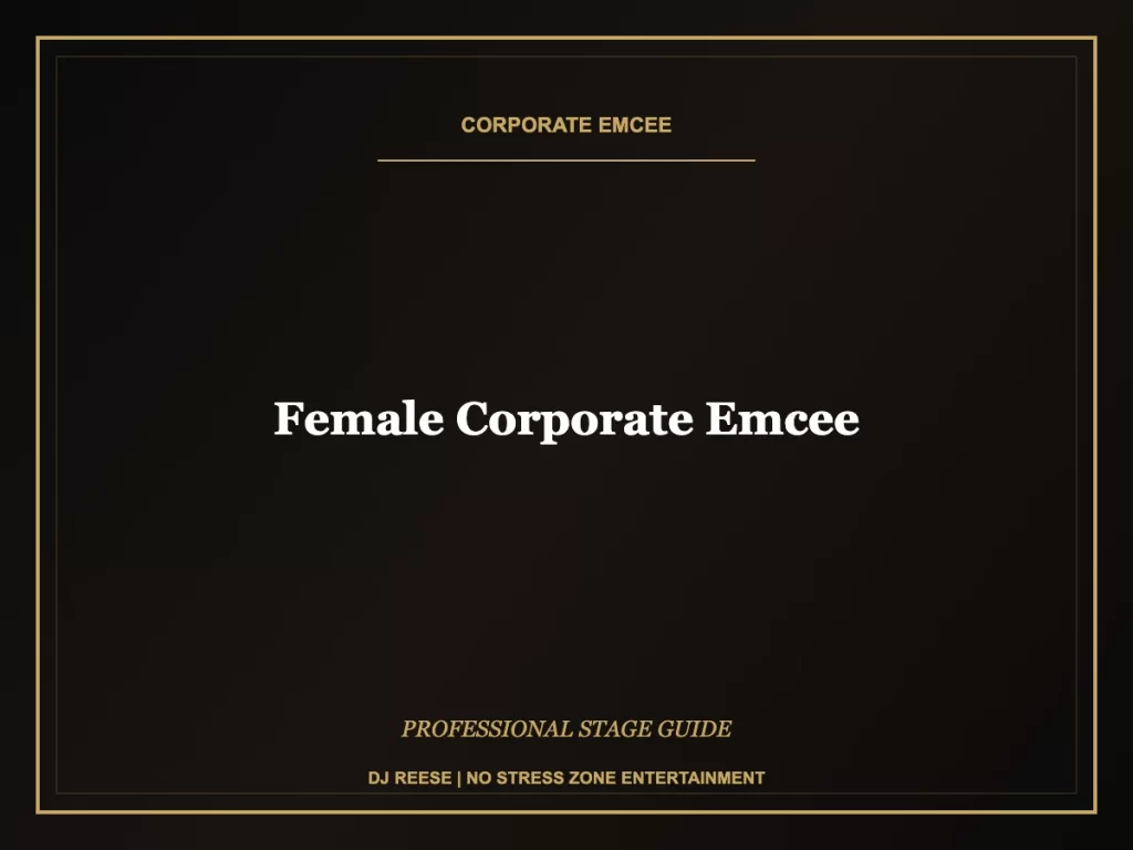 female corporate emcee professional stage execution