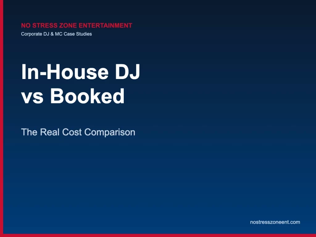 booked corporate dj — corporate DJ case studies featured image, No Stress Zone Entertainment