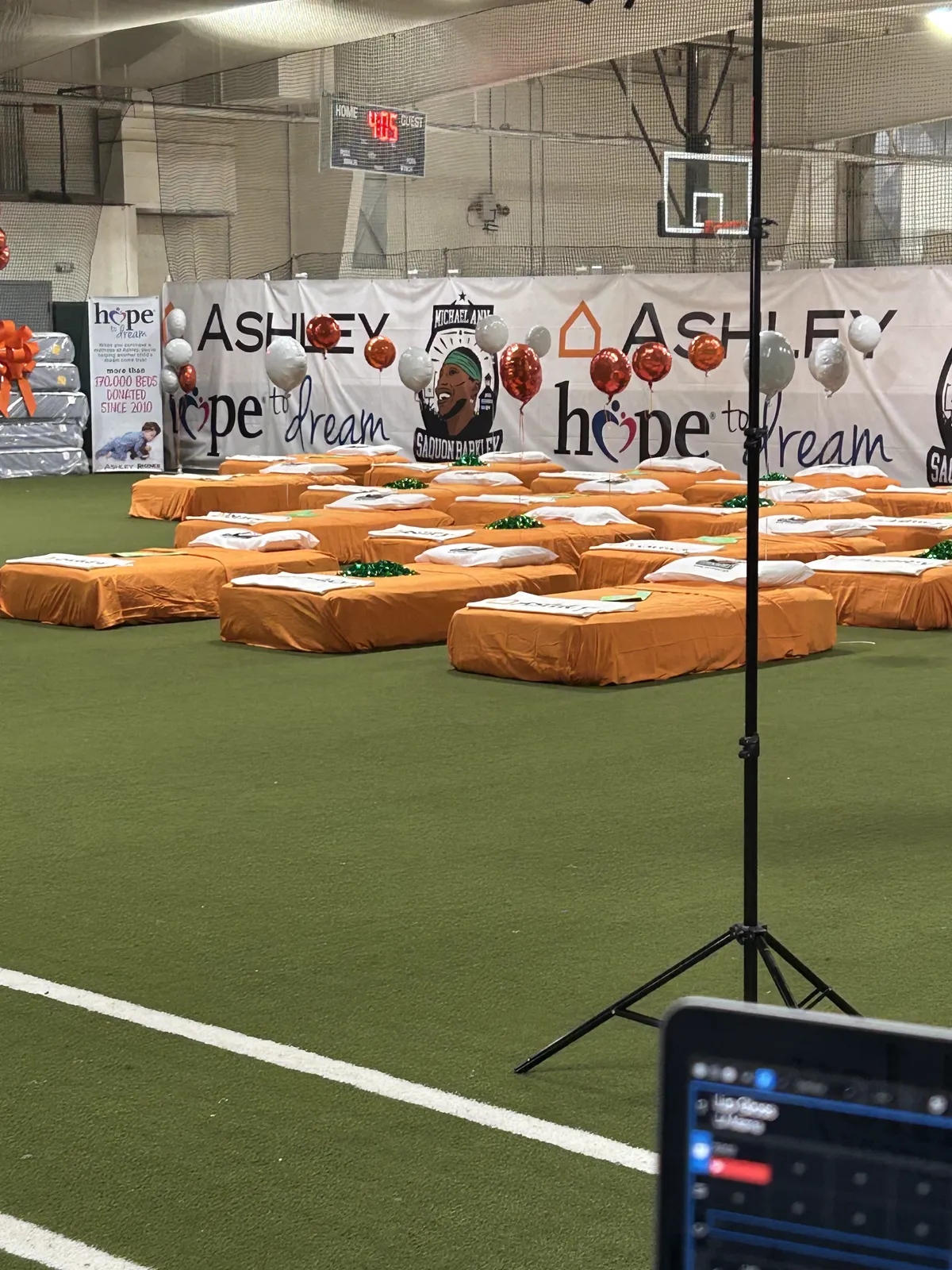 Hope to Dream Saquon Barkley Foundation mattress donation display in Philadelphia