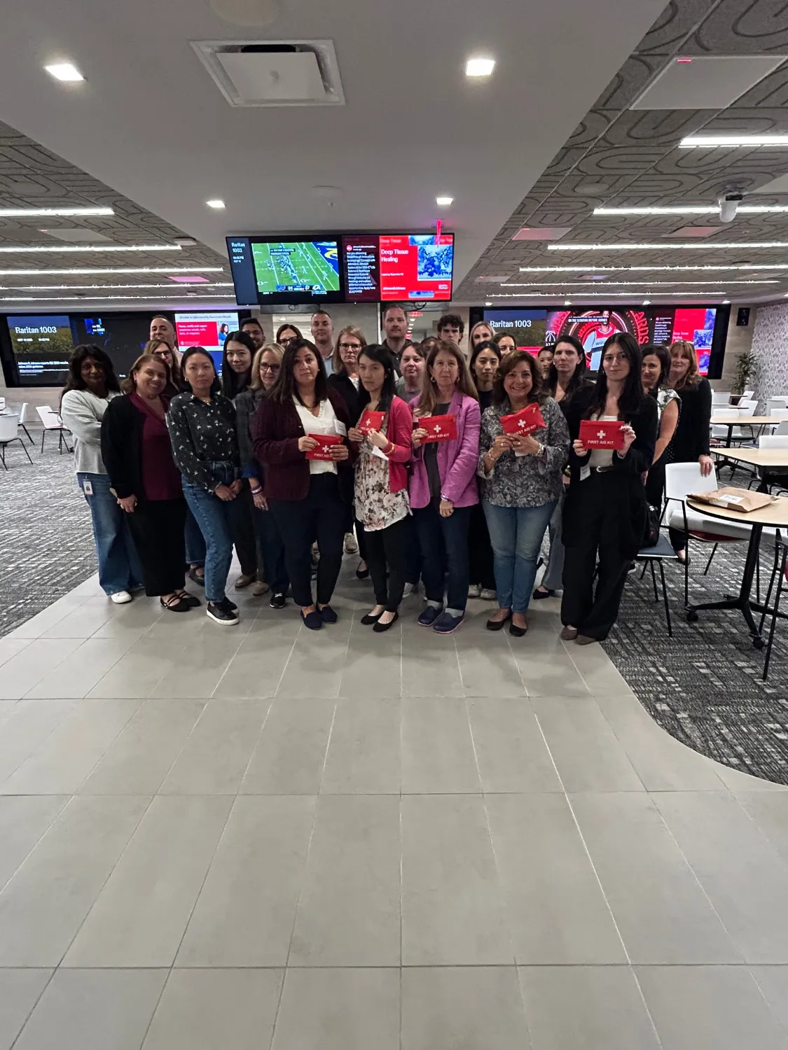 45 Johnson & Johnson volunteers with the finished first aid kits